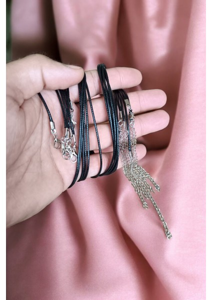 Siyah 56 cm Deri Görünümlü Ip Kolye, Çelik Zincir, Uzatmalı, 3 Adet Ürün fiyatları