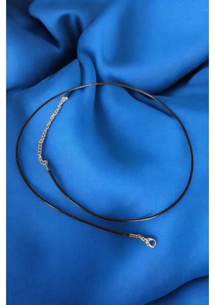 Siyah 56 cm Deri Görünümlü Ip Kolye, Çelik Zincir, Uzatmalı, 3 Adet Ürün indirimleri