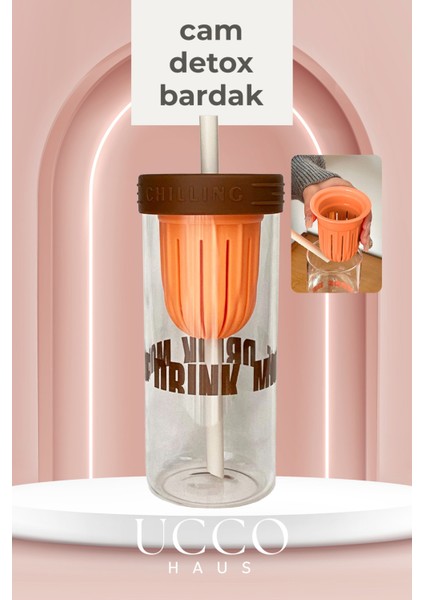 600ML More Drink Pipetli Cam Detox Matara Suluk Bardak - Süt, Su, Meşrubat, Limonata Sunum Bardağı
