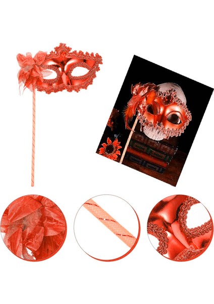 Ds-Derin Kırmızı Işıltılı Tutmalı Fotoğraf Çekimi Maskesi 18X29 cm