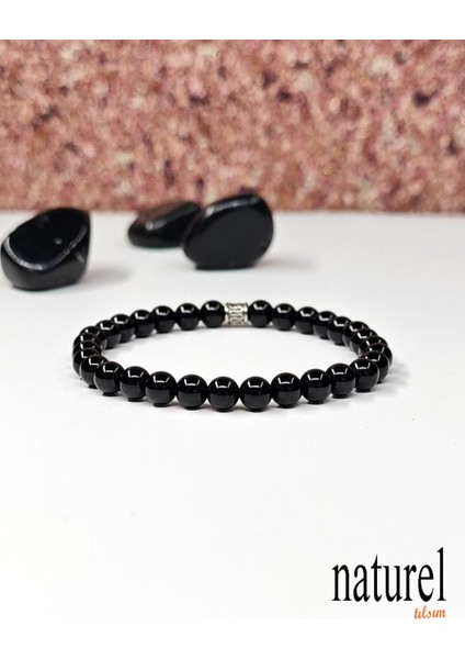 Siyah Oniks 6mm Doğal Taş Unisex Bileklik, Güç ve Zarafet Taşı fırsatları