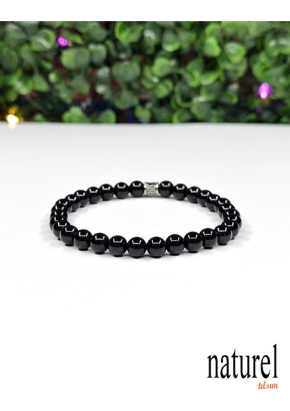 Siyah Oniks 6mm Doğal Taş Unisex Bileklik, Güç ve Zarafet Taşı