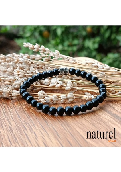 Siyah Oniks 6mm Doğal Taş Unisex Bileklik, Güç ve Zarafet Taşı
