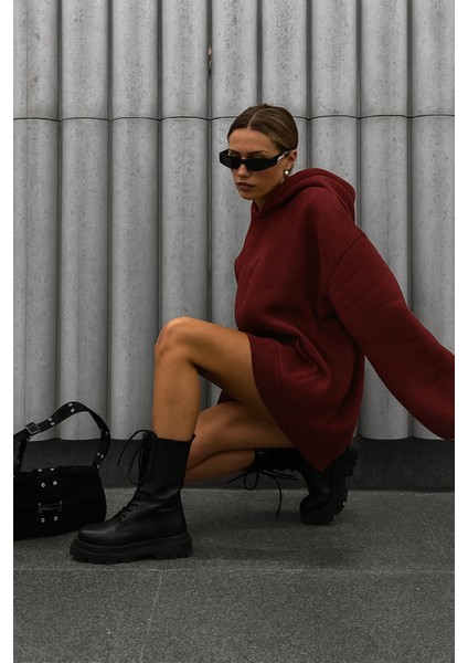 Unısex Bordo Yumuşacık Kumaşlı Oversize Fit Ici Polarlı Kapüşonlu Sweatshirt Hoodie modelleri