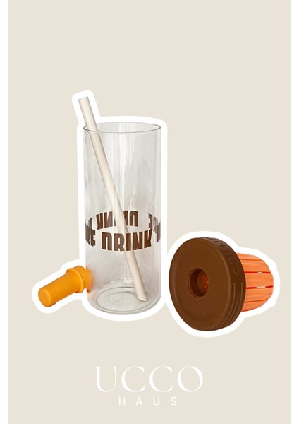 600ML More Drink Pipetli Cam Detox Matara Suluk Bardak - Süt, Su, Meşrubat, Limonata Sunum Bardağı indirimleri