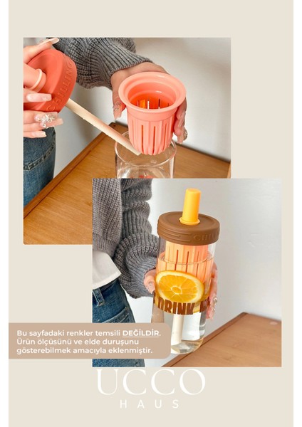 600ML More Drink Pipetli Cam Detox Matara Suluk Bardak - Süt, Su, Meşrubat, Limonata Sunum Bardağı
