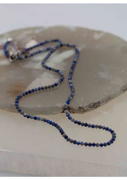 Doğal Lapis Lazuli Taşı Ince Kolye, 2mm, Zarif Takı.