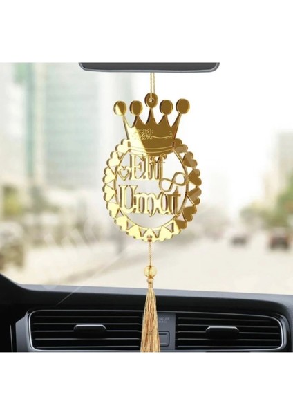 Pleksi Otomobil Araç Içi Dikiz Aynası Süsü Kral Taç Isimli Altın Renk