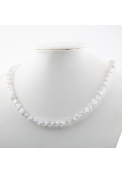 Beyaz 8 mm Doğal Taş Dizi Kolye, Şık ve Zarif Takı Seçeneği fiyatları