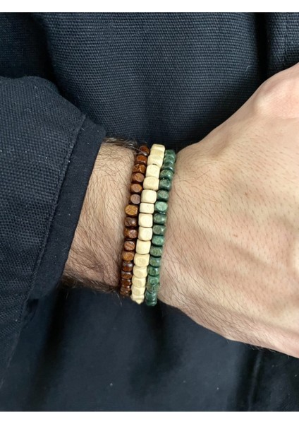Renkli 3'lü Ahşap Bileklik Takımı, Şık ve Unisex, Doğal Tarz fiyatları