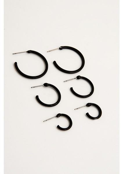 Siyah 6'lı Halka Küpe Seti, Şık ve Modern Takı Seçeneği fiyatları
