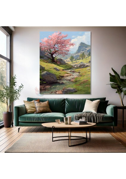 Kanvas Dikey Duvar Tablosu Kanvas Akarsu Dağ Ev Ofis Salon Modern Duvar Tablosu