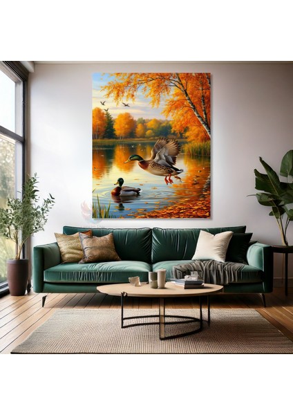 Kanvas Dikey Duvar Tablosu Kanvas Göldeki Sevimli Ördekler Ev Ofis Salon Modern Duvar Tablosu