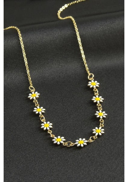 Ds-Derin Papatya Mineli Kolye-Sarı