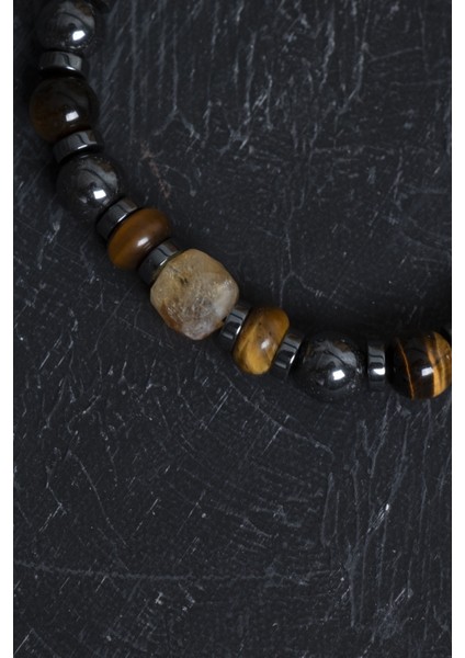 Sertifikalı Hematit, Kaplan Gözü ve Sitrin Bileklik, Şık ve Doğal Taş Takı. fırsatları