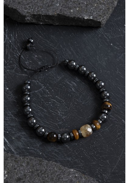 Sertifikalı Hematit, Kaplan Gözü ve Sitrin Bileklik, Şık ve Doğal Taş Takı. indirimleri