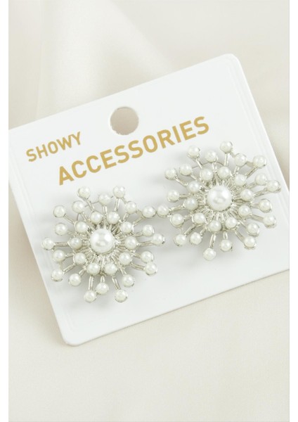 Ds-Derin Kartanesi Trend Inci Küpe-Gümüş Rengi