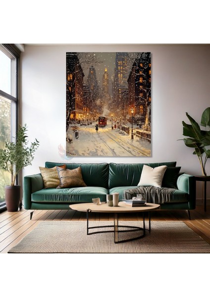 Kanvas Dikey Duvar Tablosu Kanvas Karlı Şehir Ev Ofis Salon Modern Duvar Tablosu