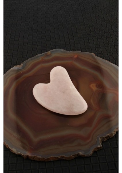 Doğal Pembe Kuvars Kalpli Masaj Taşı, Gua Sha, 1. Sınıf Sertifikalı