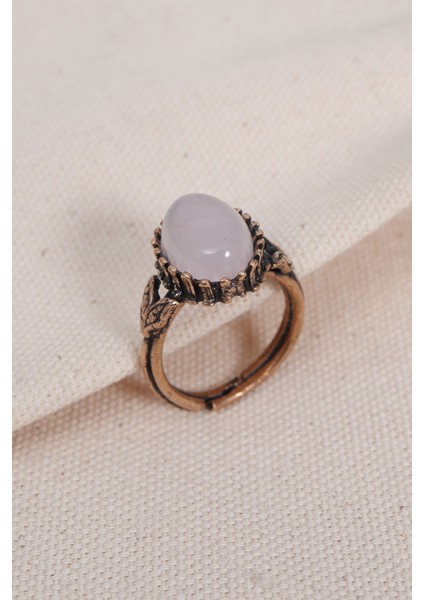 Pembe Kuvars Taşlı Saf Bakır Ayarlanabilir Oval Yüzük, Şık ve Özgün Tasarım