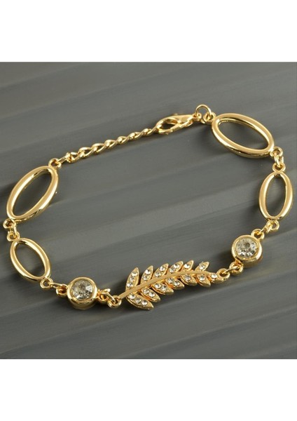 Ds-Derin Yaprak Taşlı Trend Bileklik-Sarı