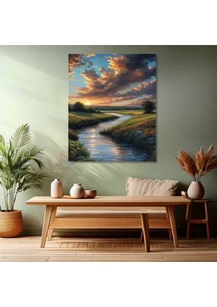 Kanvas Dikey Duvar Tablosu Kanvas Yeşillikler ve Nehir Ev Ofis Salon Modern Duvar Tablosu modelleri