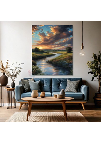 Kanvas Dikey Duvar Tablosu Kanvas Yeşillikler ve Nehir Ev Ofis Salon Modern Duvar Tablosu fırsatları