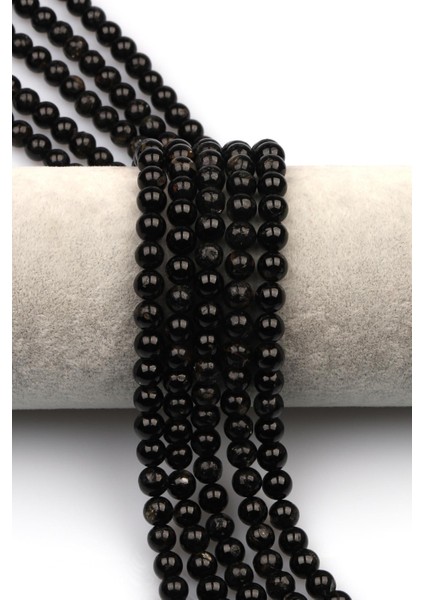 Siyah Turmalin Doğal Taş Dizi 6 mm Küre Kesim Çok Renkli