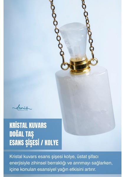 Doğal Kristal Kuvars Esans Şişesi ve Kolye, Beyaz, Sertifikalı, Şık ve Zarif Tasarım