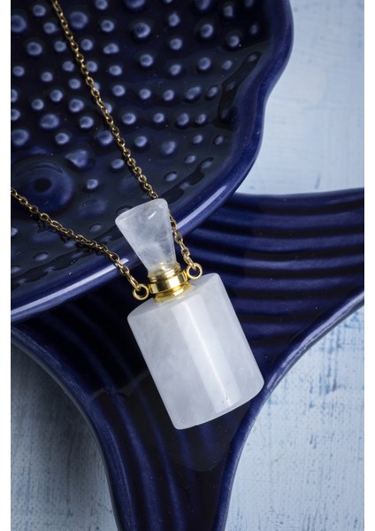 Doğal Kristal Kuvars Esans Şişesi ve Kolye, Beyaz, Sertifikalı, Şık ve Zarif Tasarım fırsatları