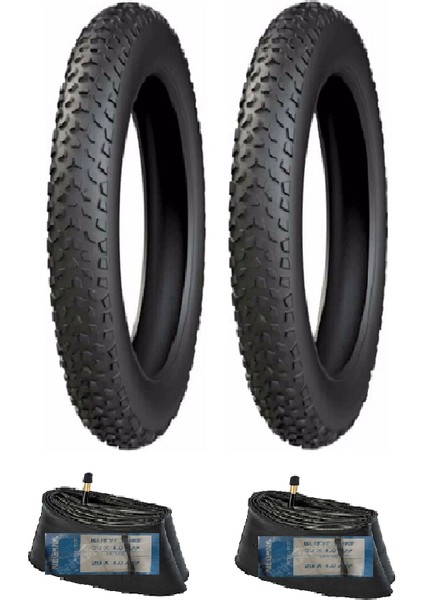 20 Jant 20X4.00 Zırhlı Fat Bike Dış Lastiği x 2 Adet + Meghna Iç Lastik Seti