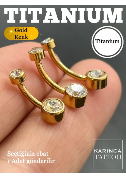 Parlak Taşlı Titanyum Göbek Piercingi, Gümüş Veya Altın Tonlarında Şık Tasarım