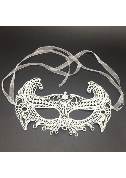 Ds-Derin Beyaz Renk Dantel Kesim Dantel Işlemeli Balo Parti Maskesi 1 No