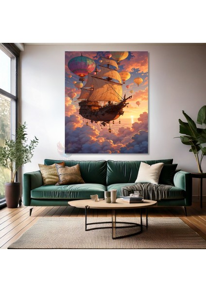 Kanvas Dikey Duvar Tablosu Kanvas Uçan Gemi Balonlar Ev Ofis Salon Modern Duvar Tablosu