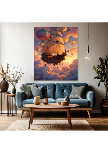 Kanvas Dikey Duvar Tablosu Kanvas Uçan Gemi Balonlar Ev Ofis Salon Modern Duvar Tablosu fırsatları