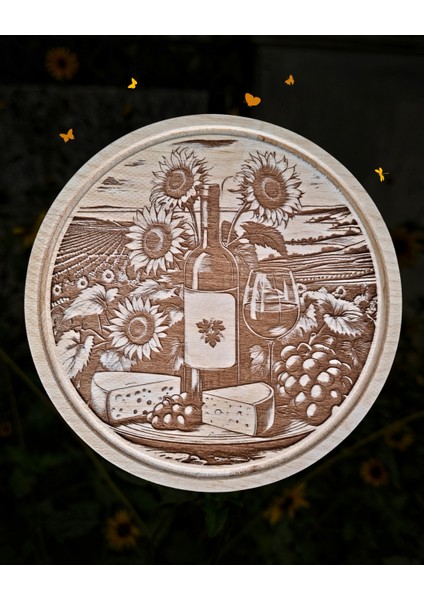 Ayçiçeği Temalı Ahşap Şarap Sunum Tahtası fiyatları