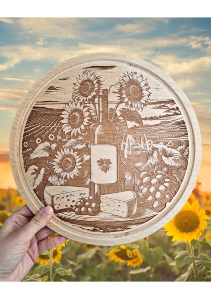 Ayçiçeği Temalı Ahşap Şarap Sunum Tahtası modelleri