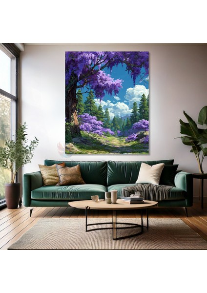 Kanvas Dikey Duvar Tablosu Kanvas Mor Ağaç Manzara Ev Ofis Salon Modern Duvar Tablosu