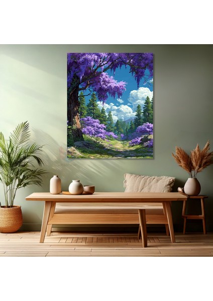 Kanvas Dikey Duvar Tablosu Kanvas Mor Ağaç Manzara Ev Ofis Salon Modern Duvar Tablosu modelleri