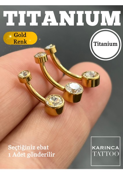 Parlak Taşlı Titanyum Göbek Piercingi, Gümüş Veya Altın Tonlarında Şık Tasarım
