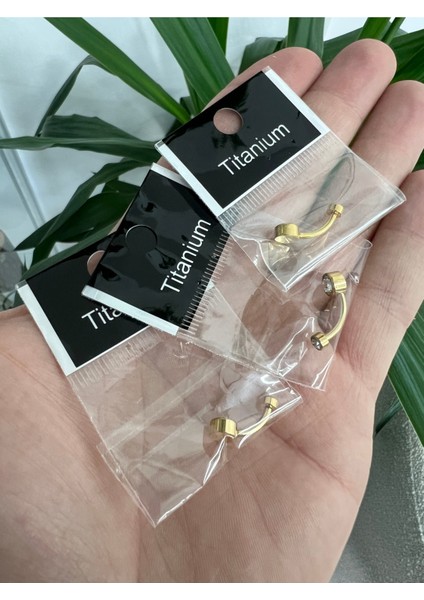 Parlak Taşlı Titanyum Göbek Piercingi, Gümüş Veya Altın Tonlarında Şık Tasarım