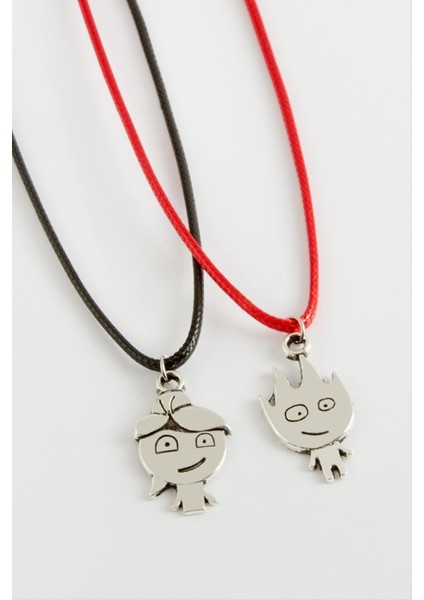 Ds-Derin Ateş ve Su 2li Vinlex Deri Kolye-Gümüş Rengi