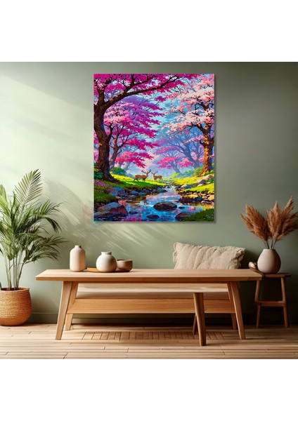 Kanvas Dikey Duvar Tablosu Kanvas Pembe Ağaç Geyik Ev Ofis Salon Modern Duvar Tablosu modelleri