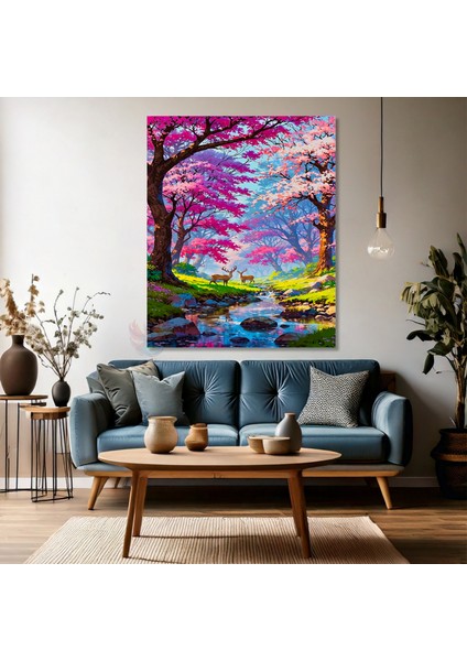 Kanvas Dikey Duvar Tablosu Kanvas Pembe Ağaç Geyik Ev Ofis Salon Modern Duvar Tablosu fırsatları