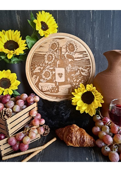 Ayçiçeği Temalı Ahşap Şarap Sunum Tahtası fırsatları