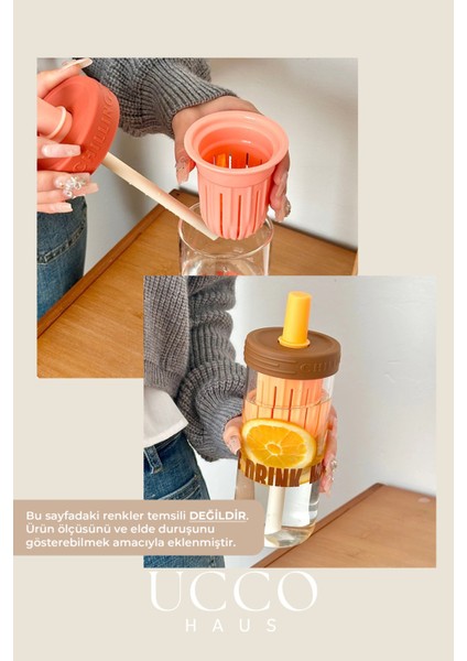 600ML More Drink Pipetli Cam Detox Matara Suluk Bardak - Süt, Su, Meşrubat, Limonata Sunum Bardağı