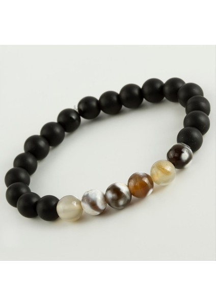 Ds-Derin Akik - Mat Onix Doğaltaş Bileklik-Siyah
