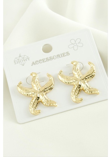 Ds-Derin Deniz Yıldızı Trend Metal Küpe-Sarı