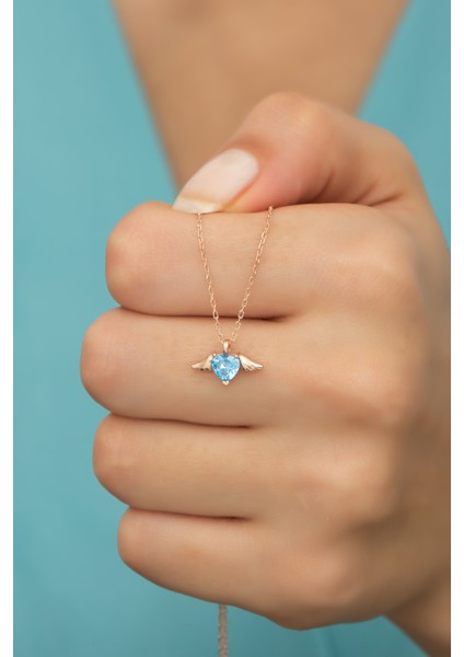 925 Ayar Gümüş Aquamarin Taşlı Kalp Kolye, Şık ve Zarif Tasarım