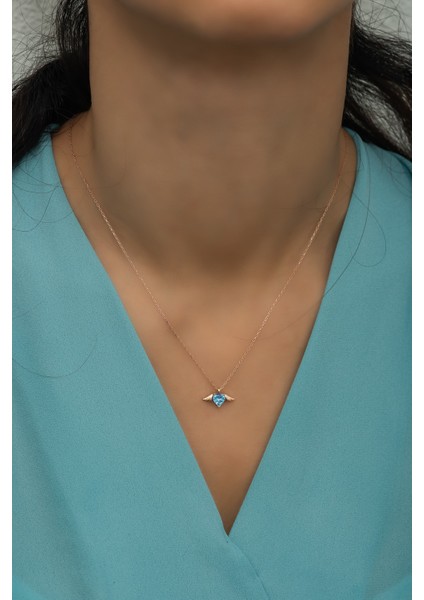 925 Ayar Gümüş Aquamarin Taşlı Kalp Kolye, Şık ve Zarif Tasarım fiyatları